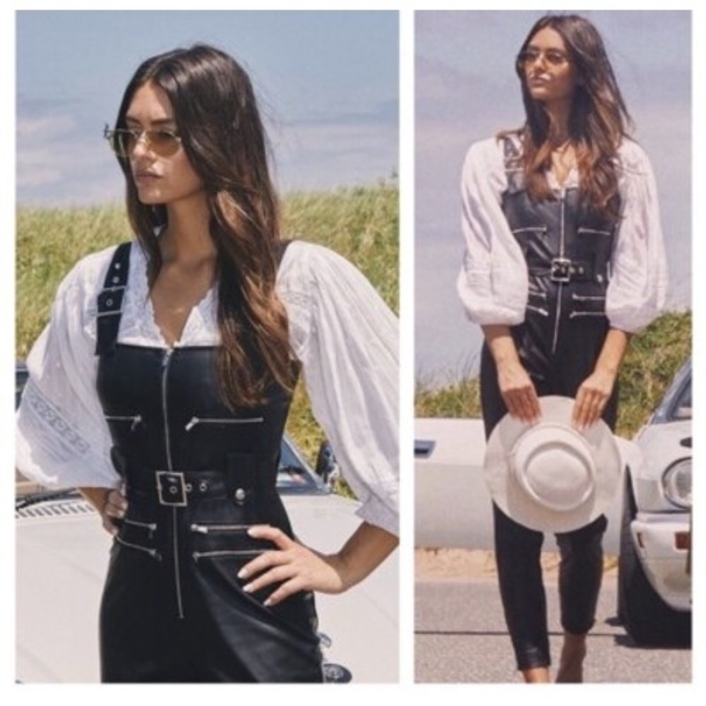 WeWoreWhat Moto Overalls Vegan Leather Black Jumpsuit WW006-1 XS NEW‎